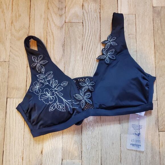 Ashley Graham Swimsuits For All Black Floral Bikini Bathing Suit Top Size 10 NWT - Picture 8 of 9